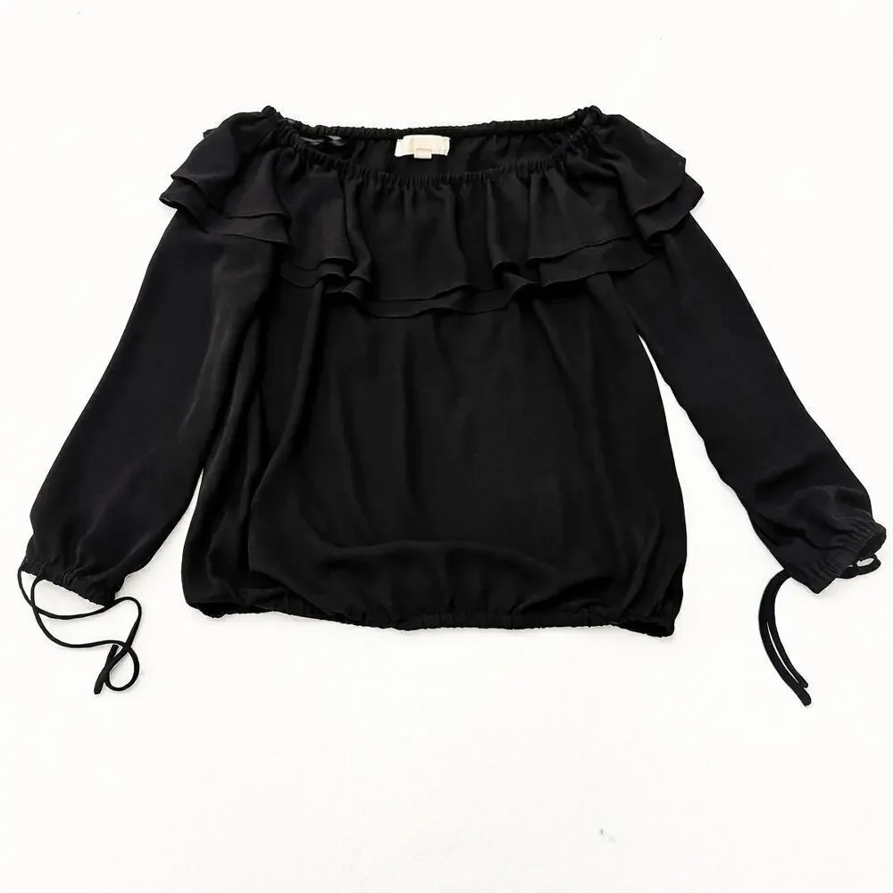 Michael Kors Black Ruffle Bohemian Top Size Small Mint Condition